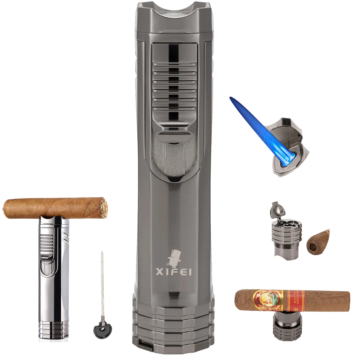 With Puncher Holder Needle Metal Portable 3 Jet Flame Multif