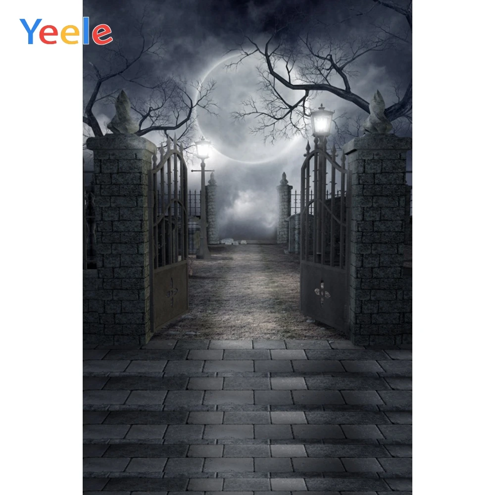 

Фон для фотосъемки Yeele на Хэллоуин, лунные ворота, деревья, лампа, пол
