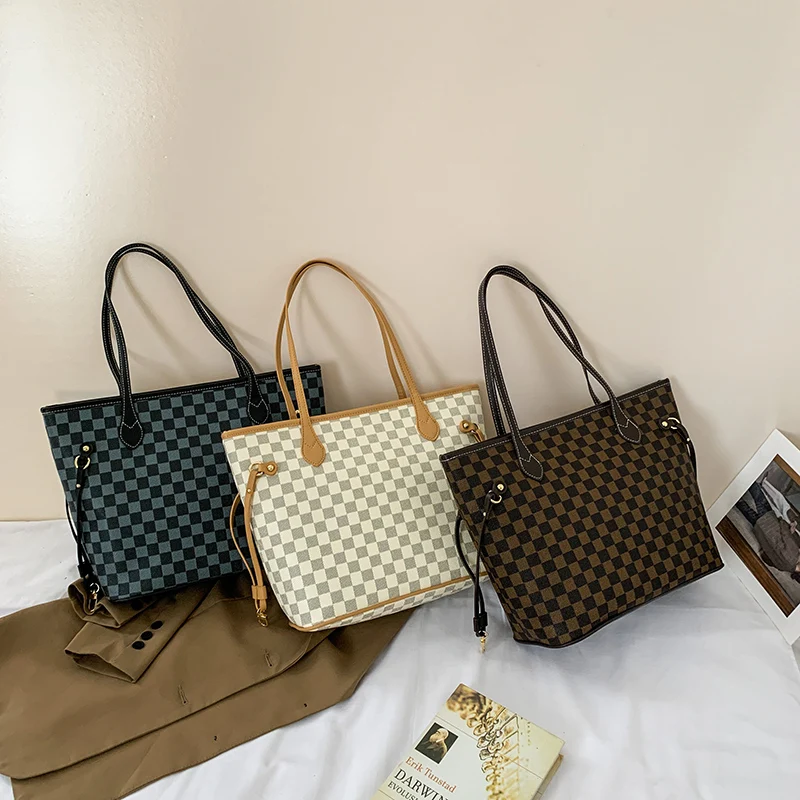 

Shoulder Bags And Underarm bag For Women 2021 New Luxury Tote PU Leather Designer plaid print Shopping Fashion Retro Handbags