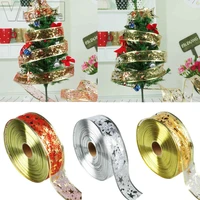 10m 2 5cm width organza ribbon printed ribbon christmas wired ribbon for crafts christmas present weeding wire edged