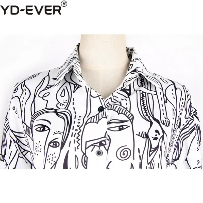 Блузка женская свободного кроя с длинным рукавом и принтом лица | Женская одежда