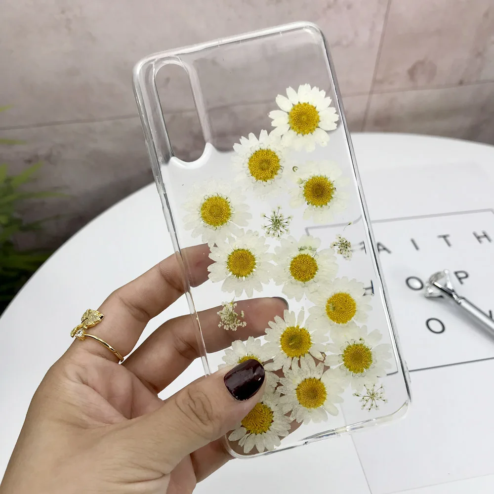 Настоящие сухие цветы, чехол для телефона s, для huawei P30 P20 Pro P20 Lite P30 Pro, чехол, высушенный цветок, Маргаритка, задняя крышка - Цвет: 1