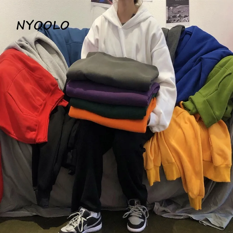 

NYOOLO, винтажные Простые Классические однотонные бархатные пуловеры с длинным рукавом и капюшоном, свитшот для женщин и мужчин, зимние теплые...