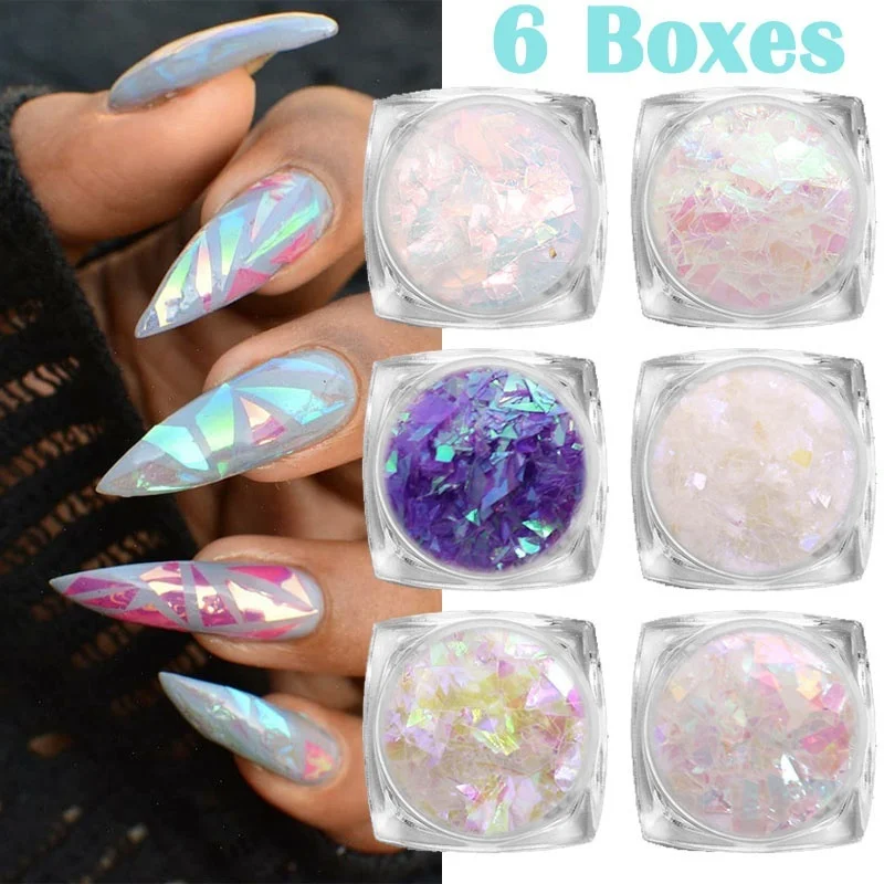 6 цветов/комплект 3D наклейки для ногтей маникюра с блестками декор нестандартной