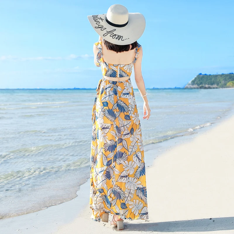 

Summer Thai Phuket Seaside Holiday Beach Skirt Backless Chiffon Dress Fairy Slim Dress