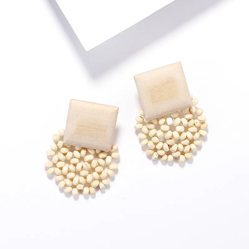 Beige Geometric AENSOA этнические деревянные геометрические круглые овальные квадратные висячие серьги винтажные коричневые массивные серьги из акриловой смолы модные ювелирные изделия - Окраска металла: Beige Geometric