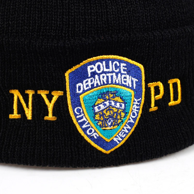 NYPD Police зимние теплые Skullies Beanies мужские толстые шапки бини мужская уличная спортивная шапочка в стиле кэжуал шапка двухслойная вязаная шапка