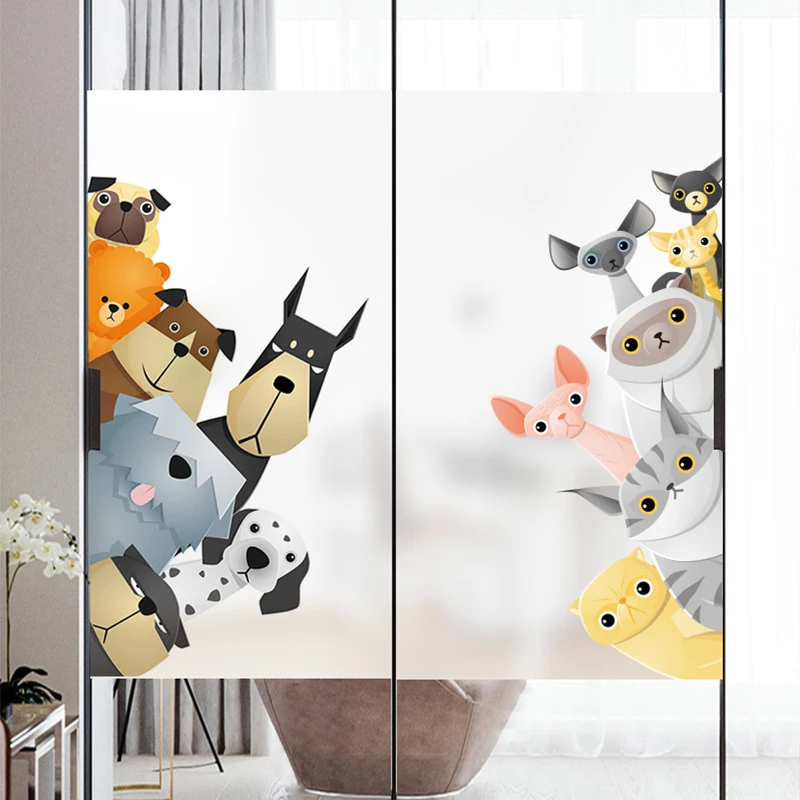 

Cartoon Static Window Film Decorative Vinyls For Screens Bathroom Home Cute Animal Privacy Stained Glass Film Removable Tinting