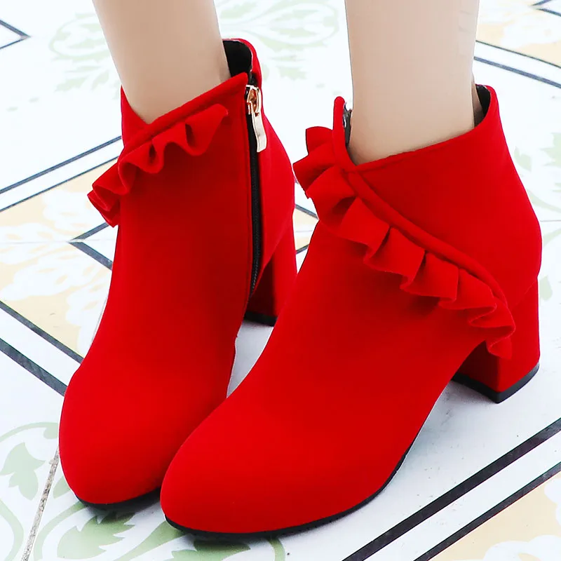 2019 осень зима Женские ботильоны Большие размеры 42 43 Модная высокая обувь на