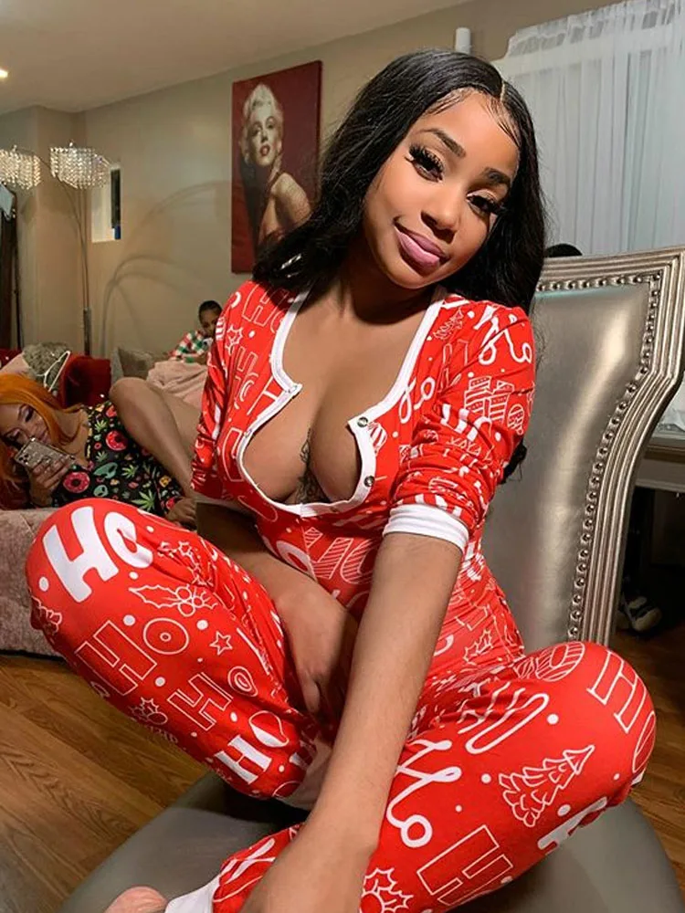 

Женская пижама, зимняя Рождественская одежда для сна, комбинезон, теплый хлопковый комбинезон с длинным рукавом, комбинезон с принтом, дома...