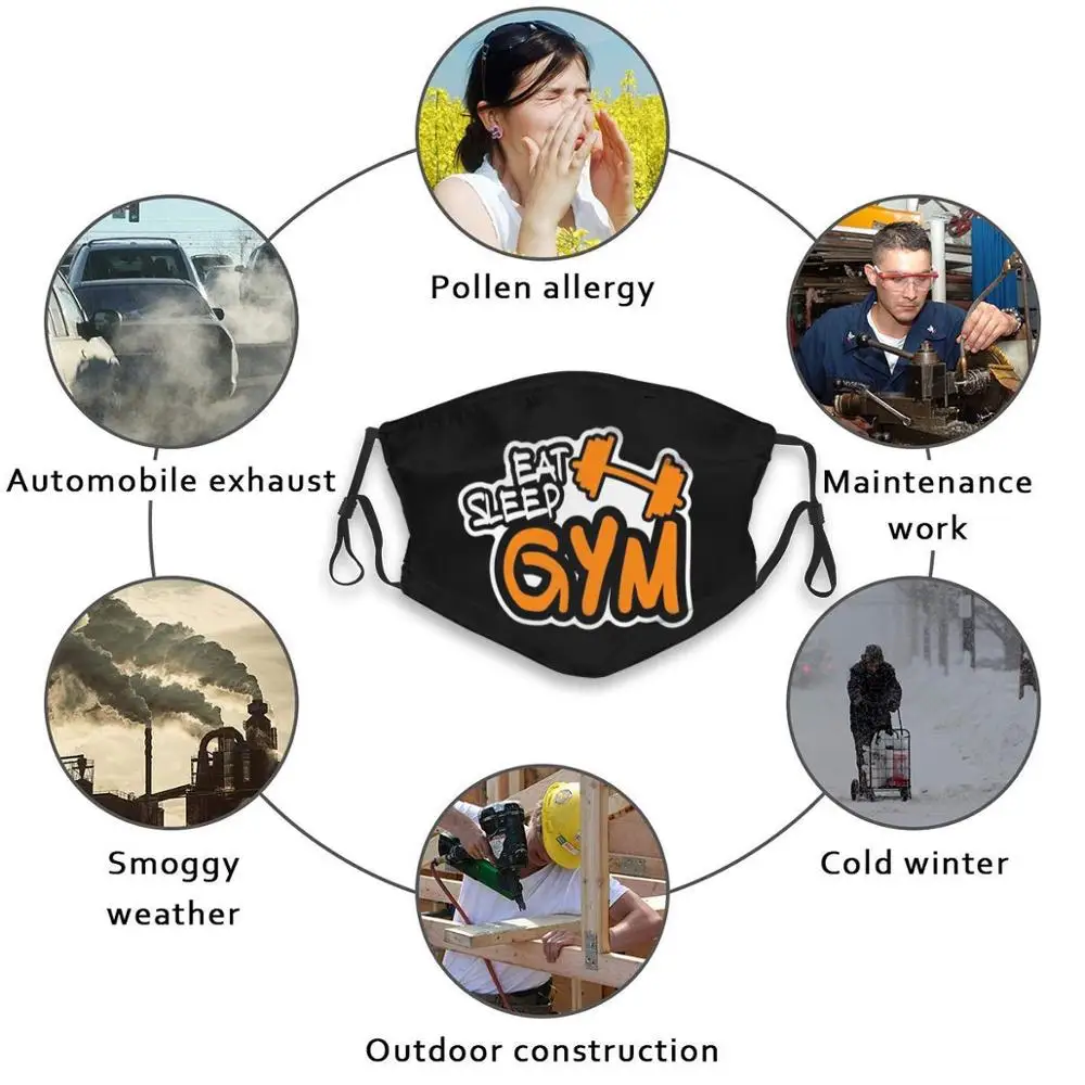 Футболка Eat Sleep Gym с принтом моющийся фильтр маска для рта от пыли лифтинг вес s