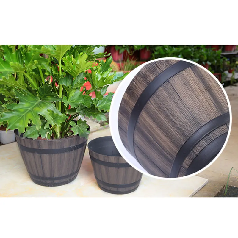 High Quality Resin Whiskey Barrel Flower Pot Round Planter Indoor Outdoor Garden Yard Patio MD88 | Красота и здоровье