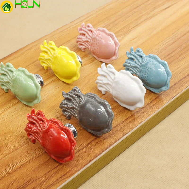 

2 pcs Haojia ceramic handle cabinet drawer wardrobe door Octopus marine animal European modern color single hole handle