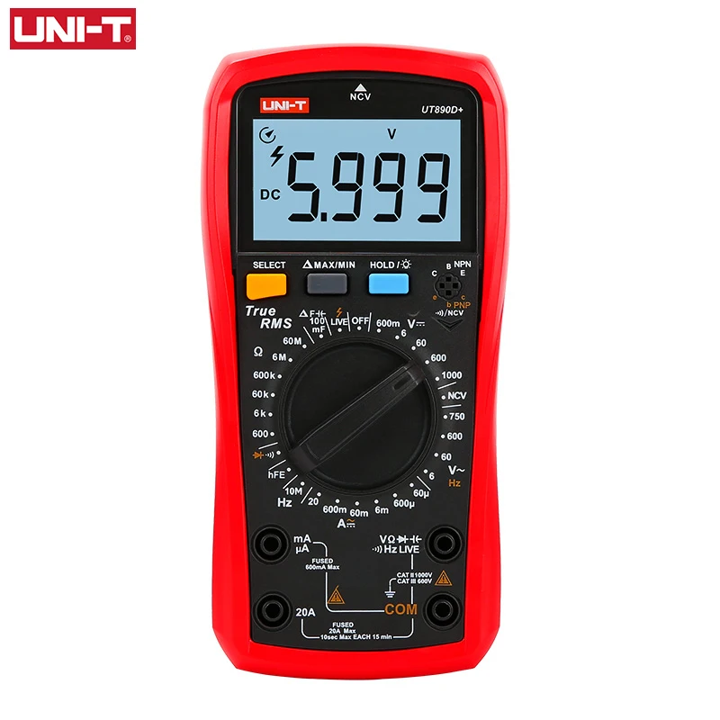 

UNI-T Digital Multimeter True RMS UT890C UT890D+ Manual Range AC DC Frequency Capacitance Temperature Tester Backlight