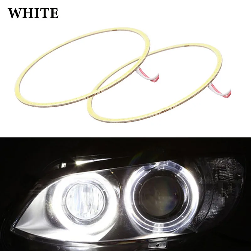 Белый 2 шт. автомобиль Ангельские глазки Led 60/70/80/90/100/110/120 мм COB Halo светодиодная кольцевая для E46 E60 головной светильник DRL Дневной светильник глаза ангела фары 12V - Цвет: Белый