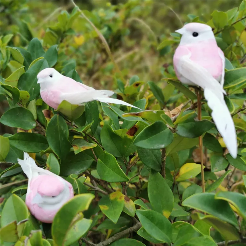 

12pcs/lot,Artificial Decorative Foam Pink Birds,Real feather Craft birds For Wedding Birthday Party table Garden home Decoration
