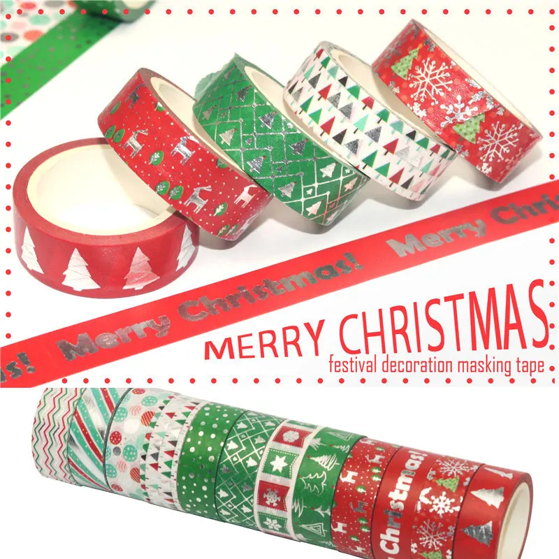 12Pcs/Set Christmas Washi Tapes Snowflake Reindeer Stripes Kawaii Masking Stickers Stationery Scrapbooking School Supplies | Канцтовары