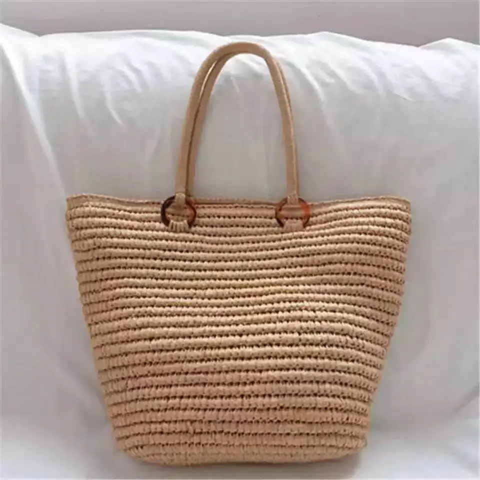 

Ladies woven straw bag handmade paper rope woven handbag fashion popular round square holiday beach bag new khaki shoulder bag