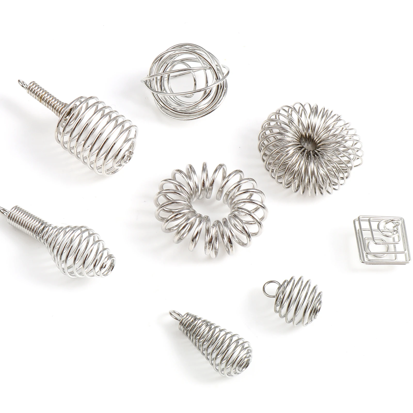 

20 PCs Creative Spiral Bead Cages Charms Pendants For Necklace Making Geometric Oval Silver Color Bracelet DIY Jewelry Findings