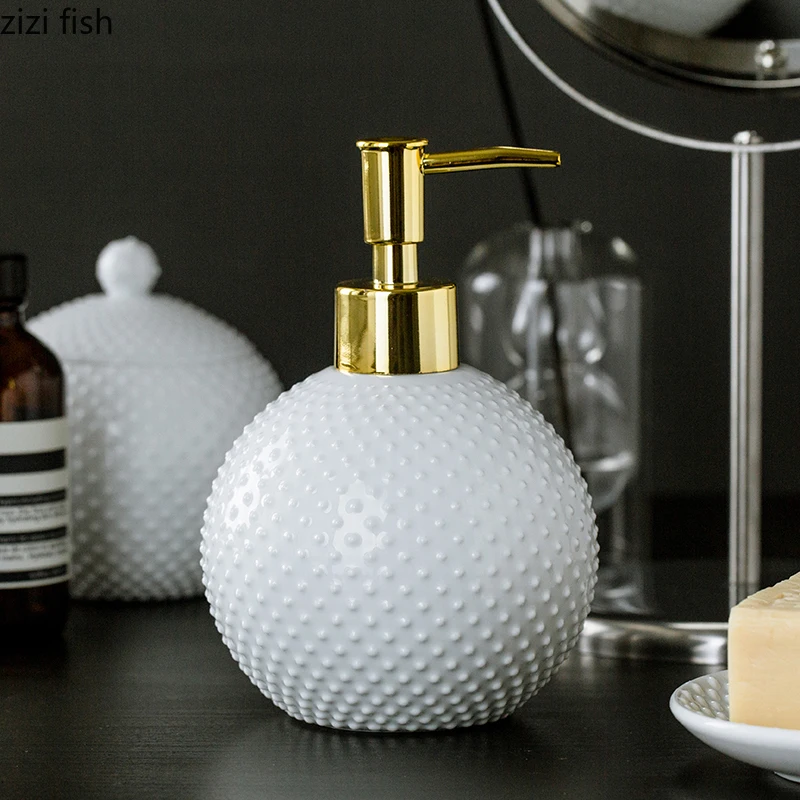 Bathroom Set Four-piece Ceramic American Toiletries Kit Hand Sanitizer Bottle Brush Cup Soap Box | Дом и сад