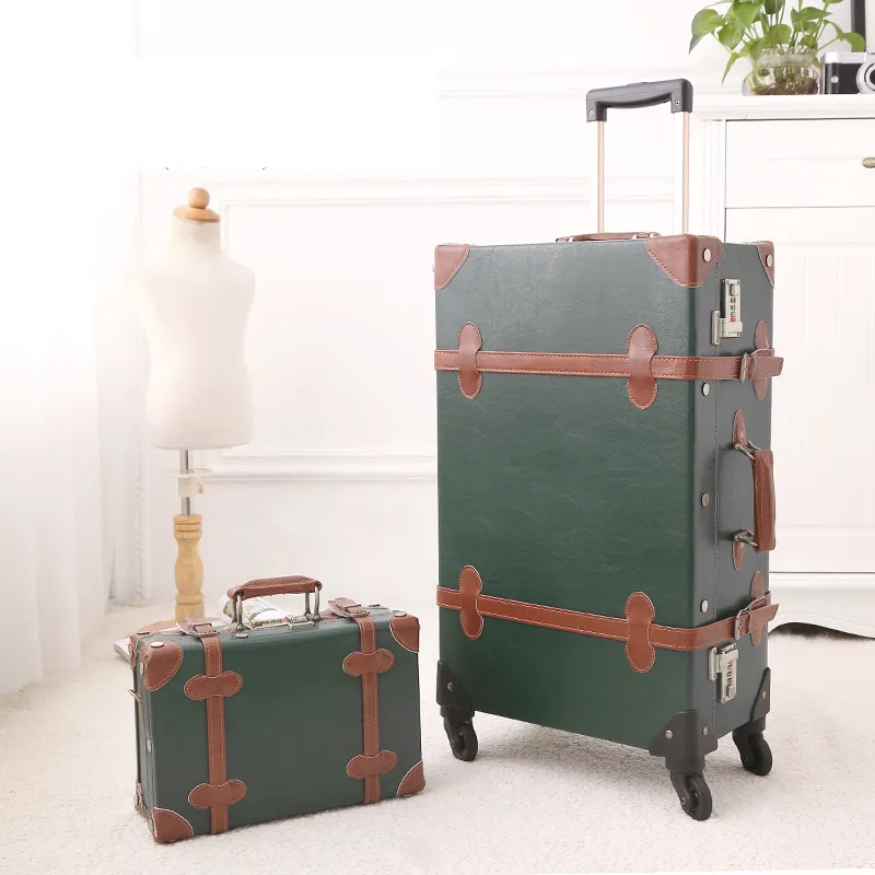 'American retro Trolley Case 22''&12'' luggage suit 22 inchs leather Suitcase Mini password Handbag spinner boarding Trunk'