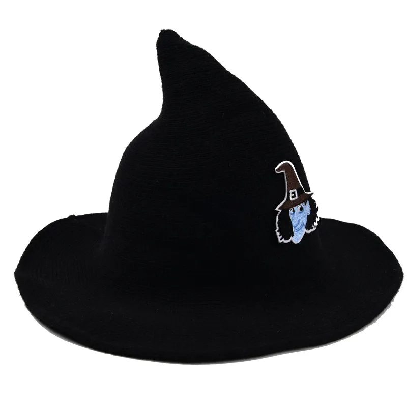 Шапка с вышивкой ведьмы для Хэллоуина Женская шерстяная вязаная шапка модная