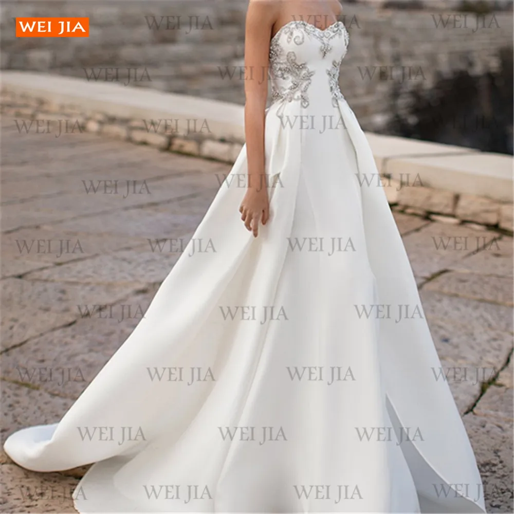 

Женское атласное свадебное платье, ТРАПЕЦИЕВИДНОЕ, изысканное, белое, на молнии, с аппликацией, 2021, халат цвета слоновой кости