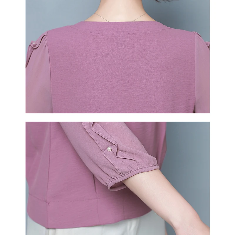

Plus Size Chiffon Women Blouse Fashion 2020 Korean Summer Ruffled Sleeve Stylish Beaded Tops Female Oversized Shirt Blusas Mujer