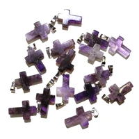 10 pcs natural stone cross shape amethysts pendants lucky stone crystal pendant for jewelry making diy necklace accessories