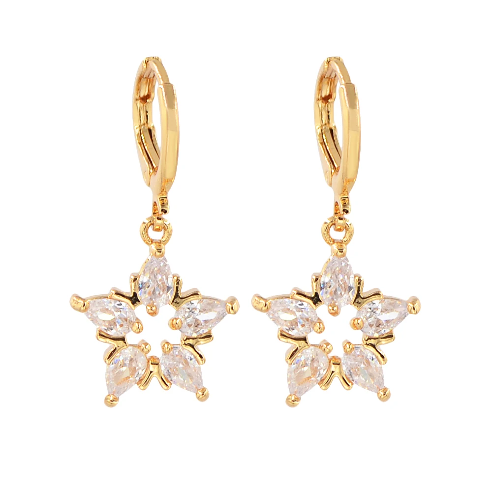 Женские Разноцветные серьги подвески с фианитом золотые в форме звезды