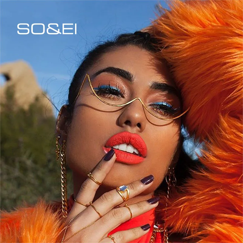 

SO&EI Vintage Steampunk Semicircular Metal Frame Glasses Woman Luxury Diamond No Lens Glasses Frame Fashion Decoration Eyewear