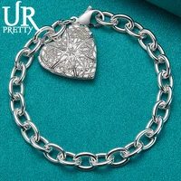 urpretty new 925 sterling silver heart love picture frame chain bracelet for women wedding engagement party charm jewelry gift