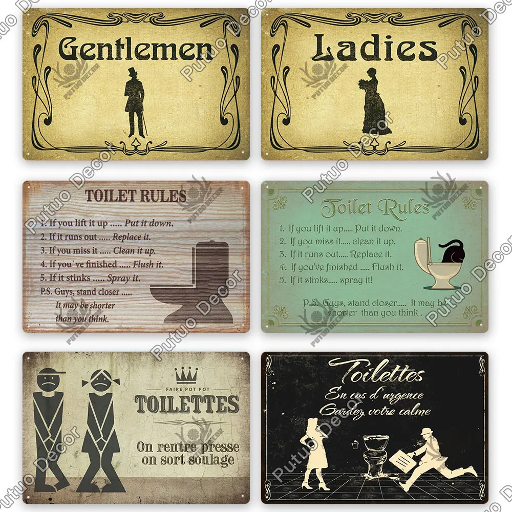 

Decor Toilet Sign Vintage Funny Metal Tin Sign WC Lavatory Toilettes Wall Art Bathroom Restroom Toilet Wall Decoration