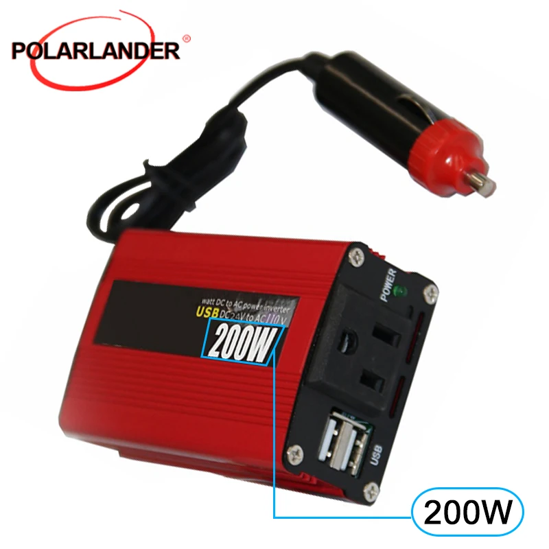 

With USB Port Car Converter DC 24V to AC 110V Modified Sine Wave With Fan 50Hz Power Inverter In Red 200W Inverter Portable Auto