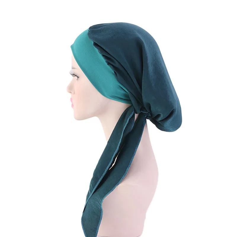 

New Women Headscarf Cotton Satin Silky Turban Hat Chemo Pre-Tied Headwear Headwrap Headscarf Hijab Bandana Cap