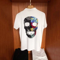 trendy hot diamond skull head style pattern high quality mens t shirt loose breathable cotton tops all match polo