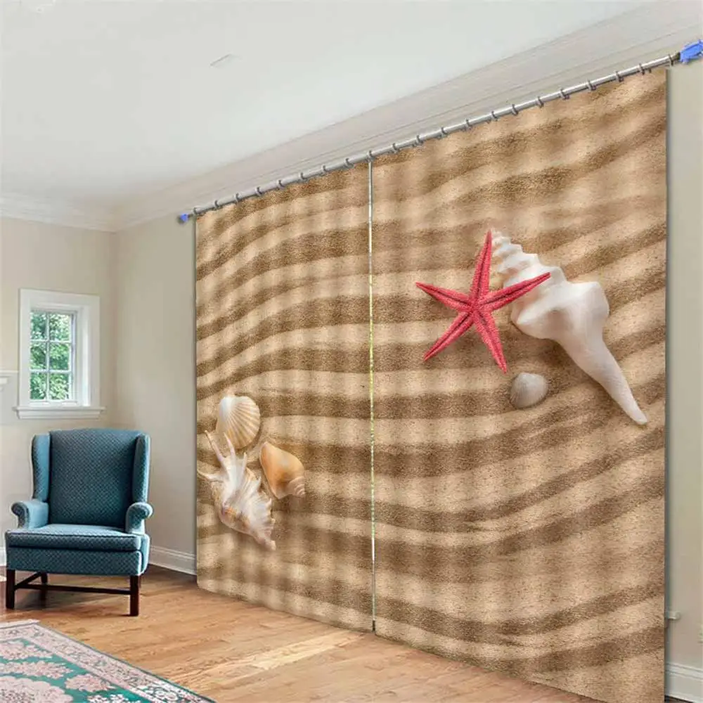 Пользовательские 3D шторы для гостиной Морская звезда раковина пляж кухня окна