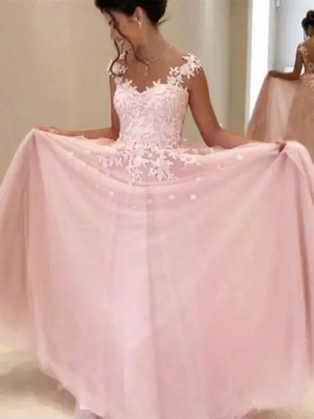 

Prom Dresses 2020 V neck Pink Sweep Train Sleeveless Evening Gown Formal Dress A-line Lace Backless Vestido De Plus Size