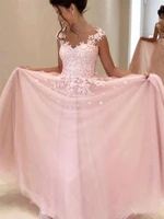prom dresses 2020 v neck pink sweep train sleeveless evening gown formal dress a line lace backless vestido de plus size