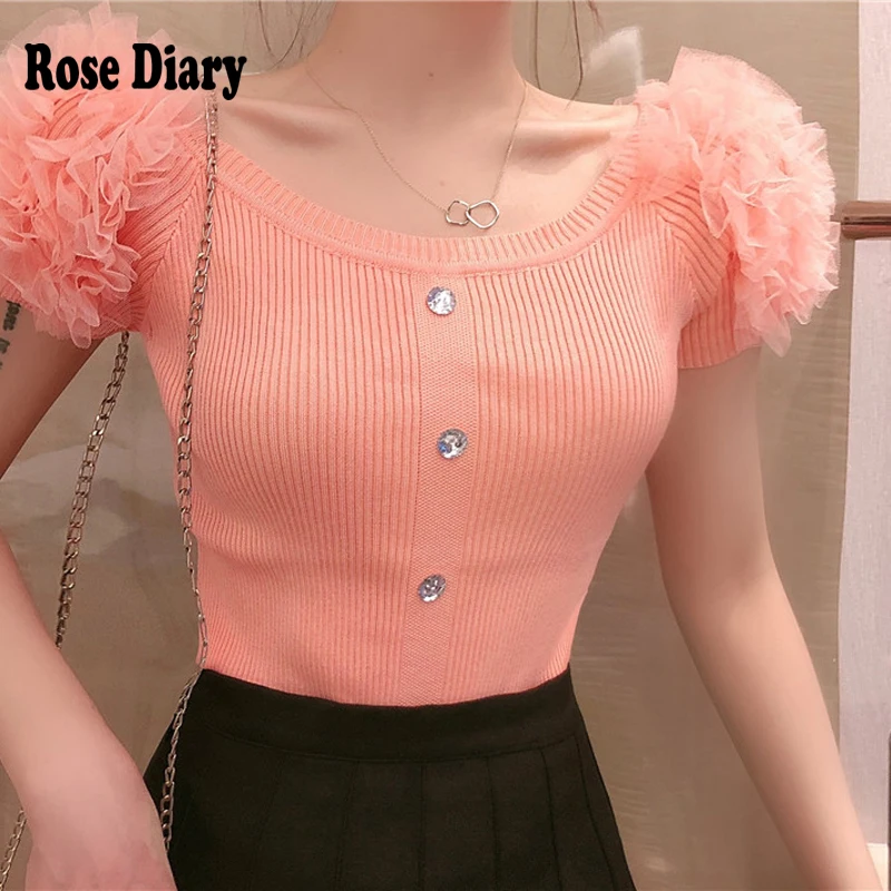 RoseDiary модная шикарная трикотажная летняя эластичная Повседневная футболка на