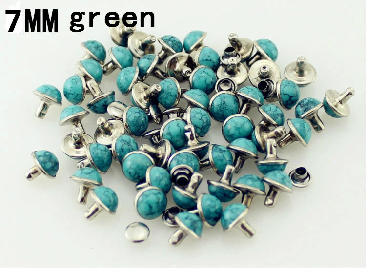 7mm green Новая мода 100 компл./лот Акрил Бирюзовый и латунные заклепки для кожи шипами и стразами для одежды diy аксессуары для одежды - Цвет: 7mm green