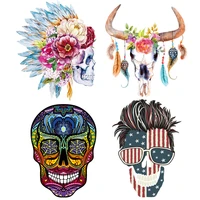 diy sugar skull iron on patches for clothing indian punk heat transfer thermal stickers applique for clothes jerssey