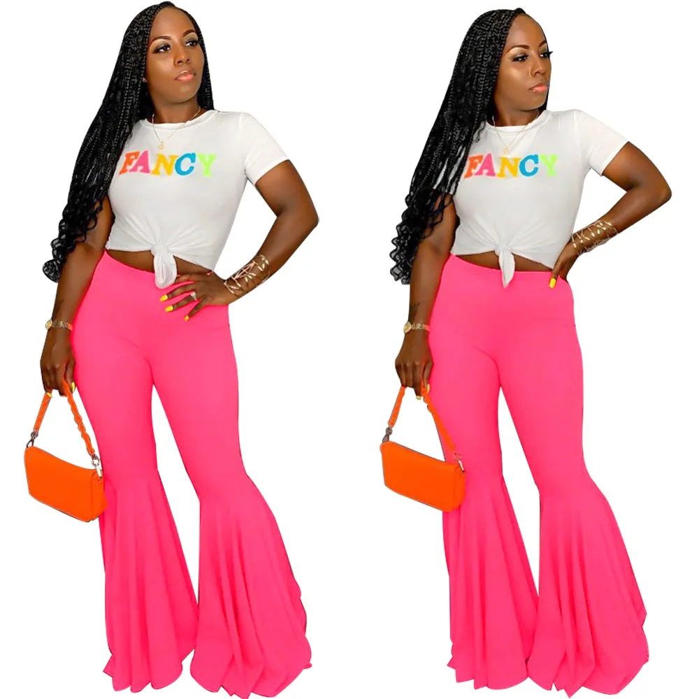 Брюки клеш Женские с оборками средней посадки широкими штанинами|Брюки| |