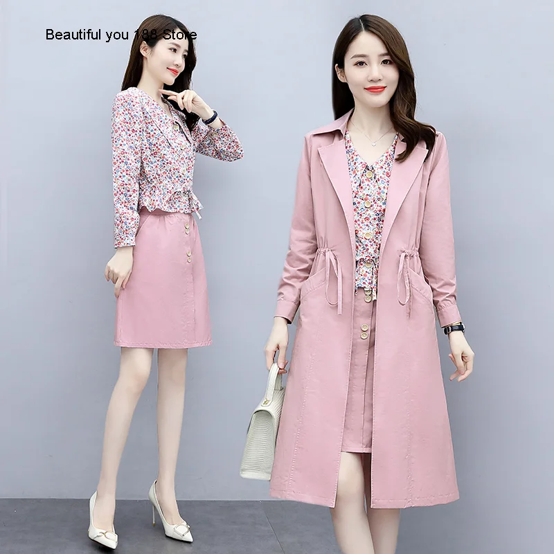 

Women's slimming suit 2020 new autumn fashion Western style belly-covering graceful floral dress three-piece set