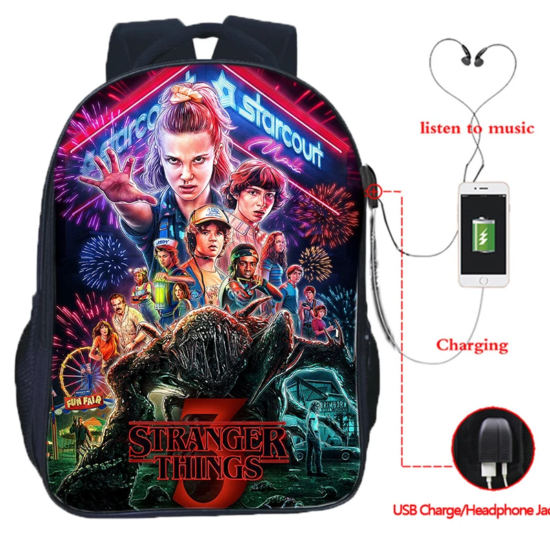 

Stranger Things 3 Multifunction USB Charge School Bags Students Boys Girls Rucksack Laptop Backpack for Teenagers Travel Bags