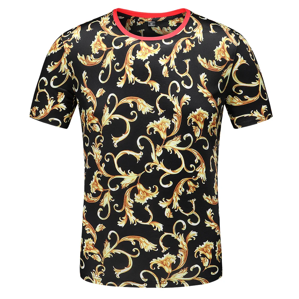 

New European American Men's Retro Palace General Digital Printing T-Shirt Men's Short Sleeve Round Neck Fashion Top Tee B8