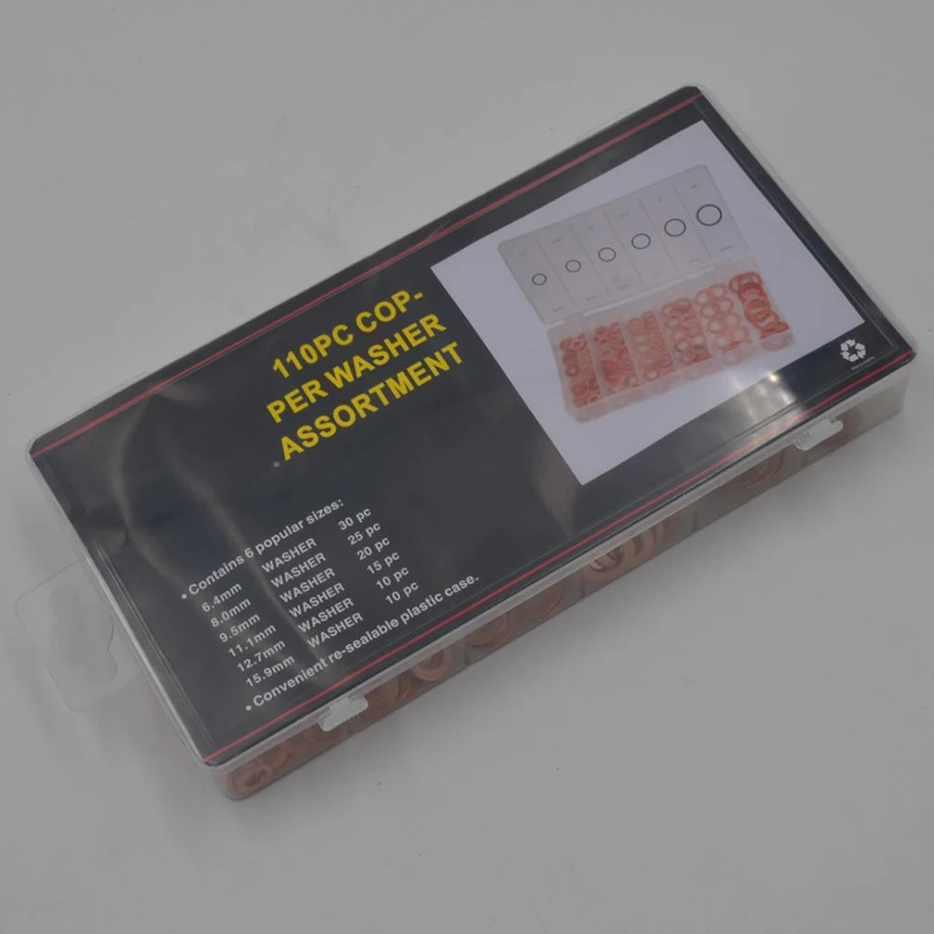 

110Sets Solid Copper Crush Washers Assorted Hardware Set Durable With Case