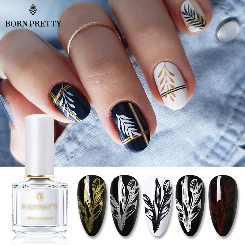 BORN PRETTY стемпинг ногтей покрытие 6 мл Черно-белая пластина Печатный лак для