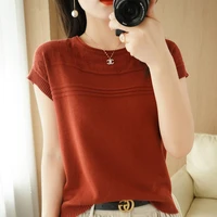 2021 new style pure cotton t shirt casual knitted short sleeved womens solid color round neck top t shirt womens pullover