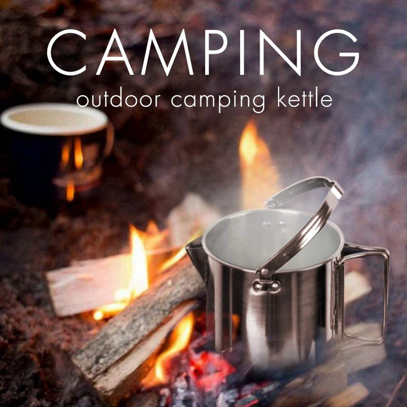 

Outdoor Camping Kettle Stainless Steel Cooking Kettle 1.2L Lightweight Compact Camping Pot For Hiking Backpacking Picnic